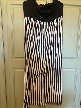 Black and White Vertical Stripe Maxi Skirt